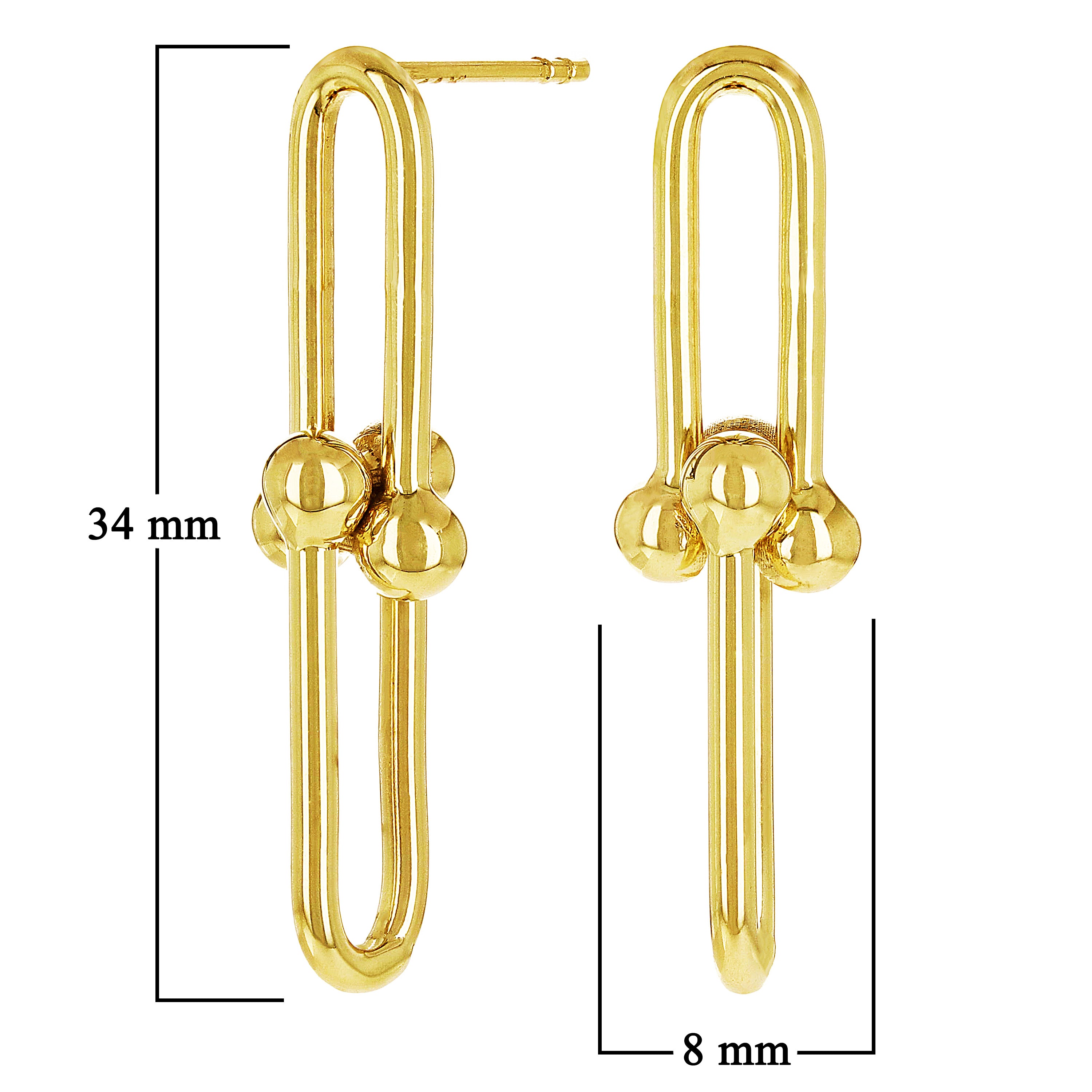 Italian 14k Yellow Gold Semi Solid U Link Dangle Earrings 1.3" 8mm 3.2 grams