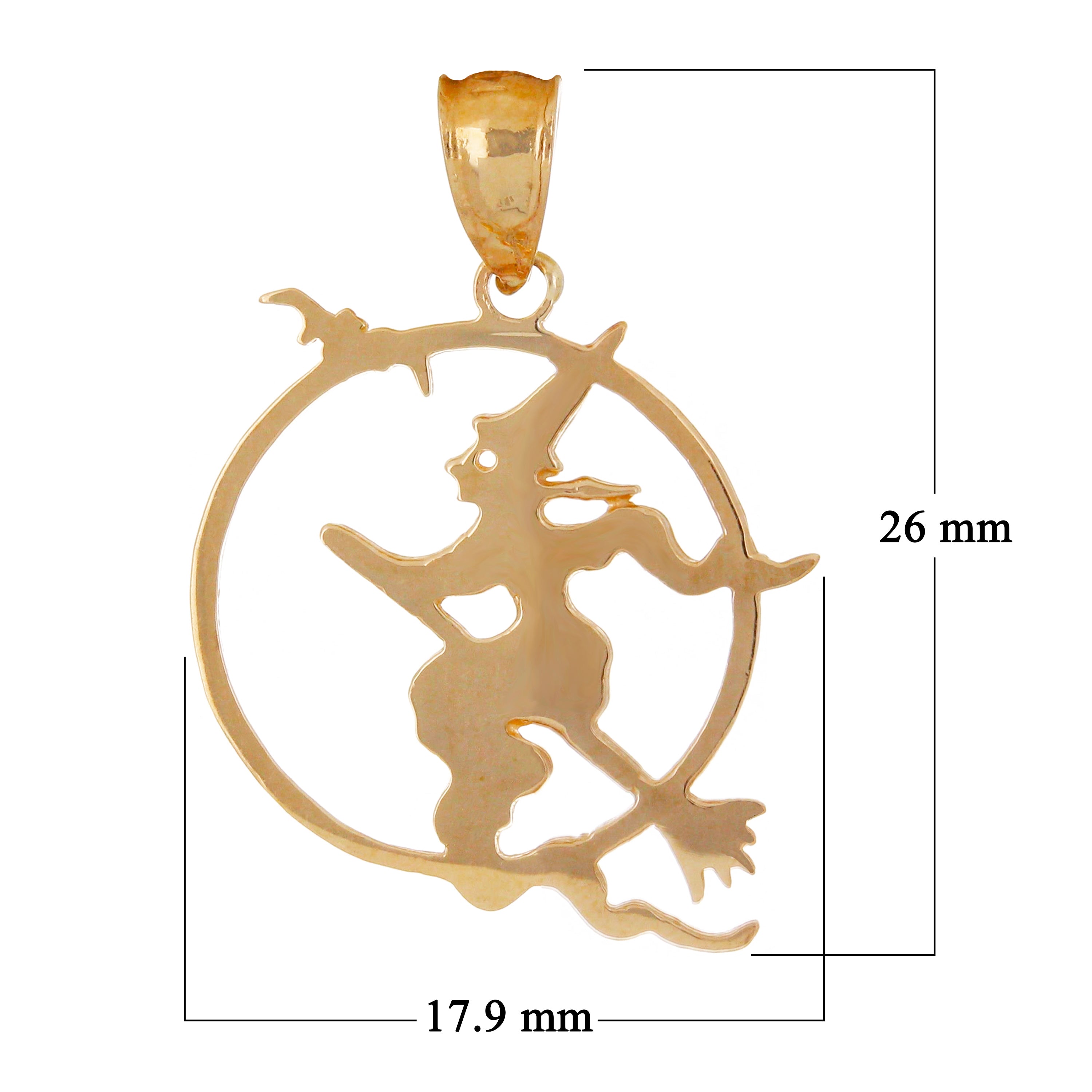 14k Rose Gold Witch Riding A Broom Witch Charm Pendant 1.5 grams - Rose