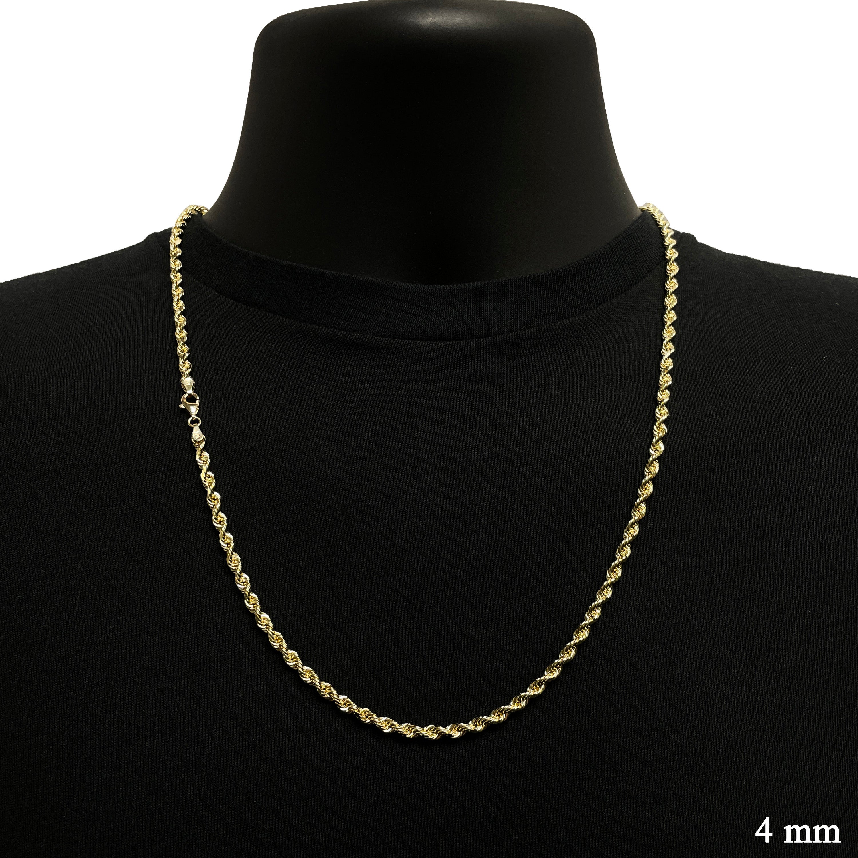 10k Yellow Gold Solid Diamond Cut Rope Chain Necklace 3.5mm 20" - 26"