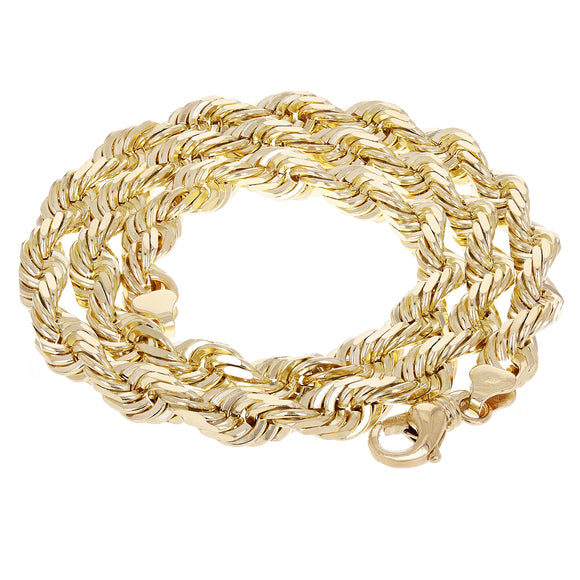 Men's 14k Yellow Gold Solid Diamond Cut Rope Chain Necklace 11mm 22