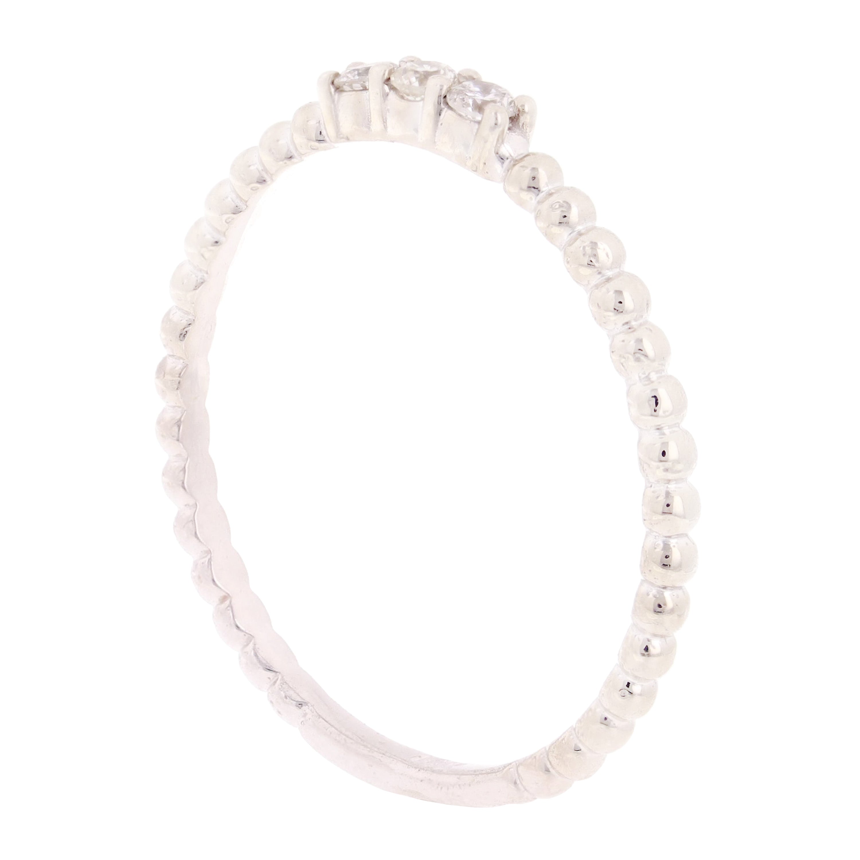 14k White Gold 0.09ctw Diamond 3-Stone Slim Beaded Stackable Band Size 6.5 - White
