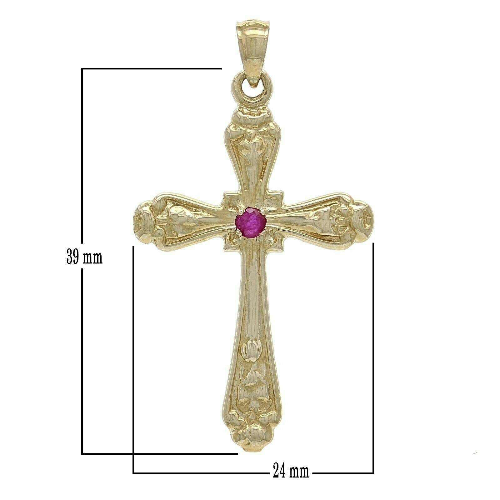 14k Yellow Gold Cross Charm Pendant with Ruby Gemstone Religious 5.4 grams