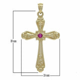14k Yellow Gold Cross Charm Pendant with Ruby Gemstone Religious 5.4 grams