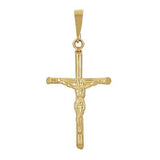 14k Yellow Gold Jesus Christ Crucifix Cross Charm Pendant 1.6" 2.7 grams