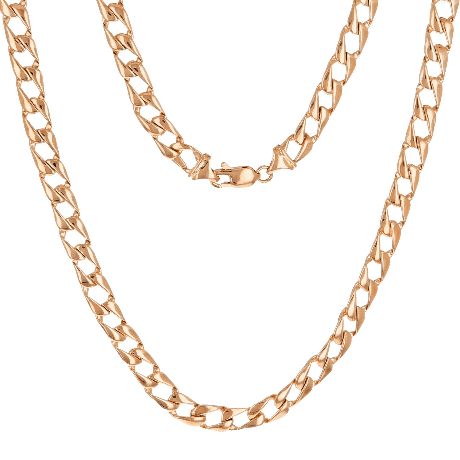 Men's 14k Rose Gold Solid 19" Flat Cuban Link Chain Necklace 6.3mm 29 grams - Rose,19"