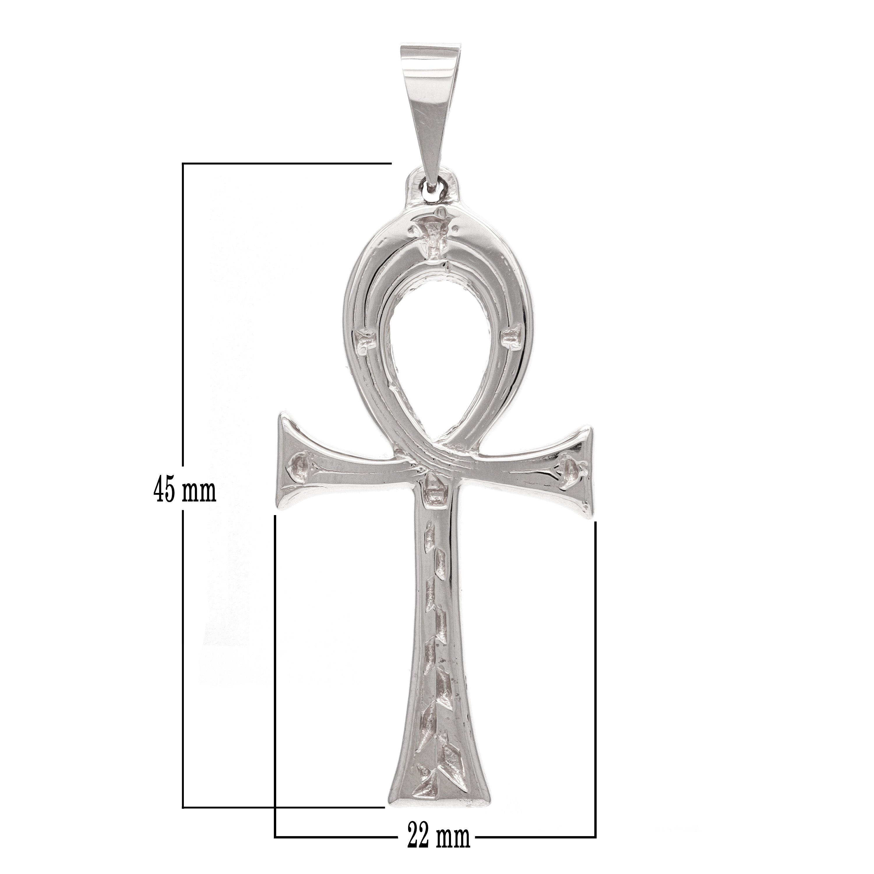 14k White Gold Egyptian Ankh Cross Religious Charm Pendant 2" 10.7 grams - White