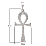 14k White Gold Egyptian Ankh Cross Religious Charm Pendant 2" 10.7 grams - White