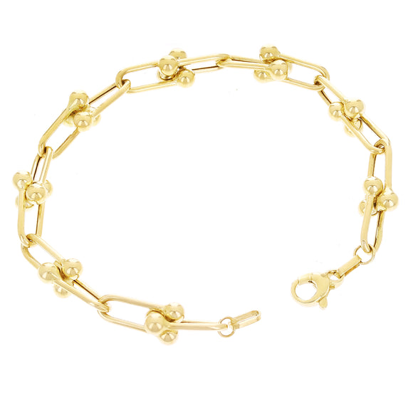 Italian 14k Yellow Gold Semi-Solid U-Link Chain Bracelet 7.5