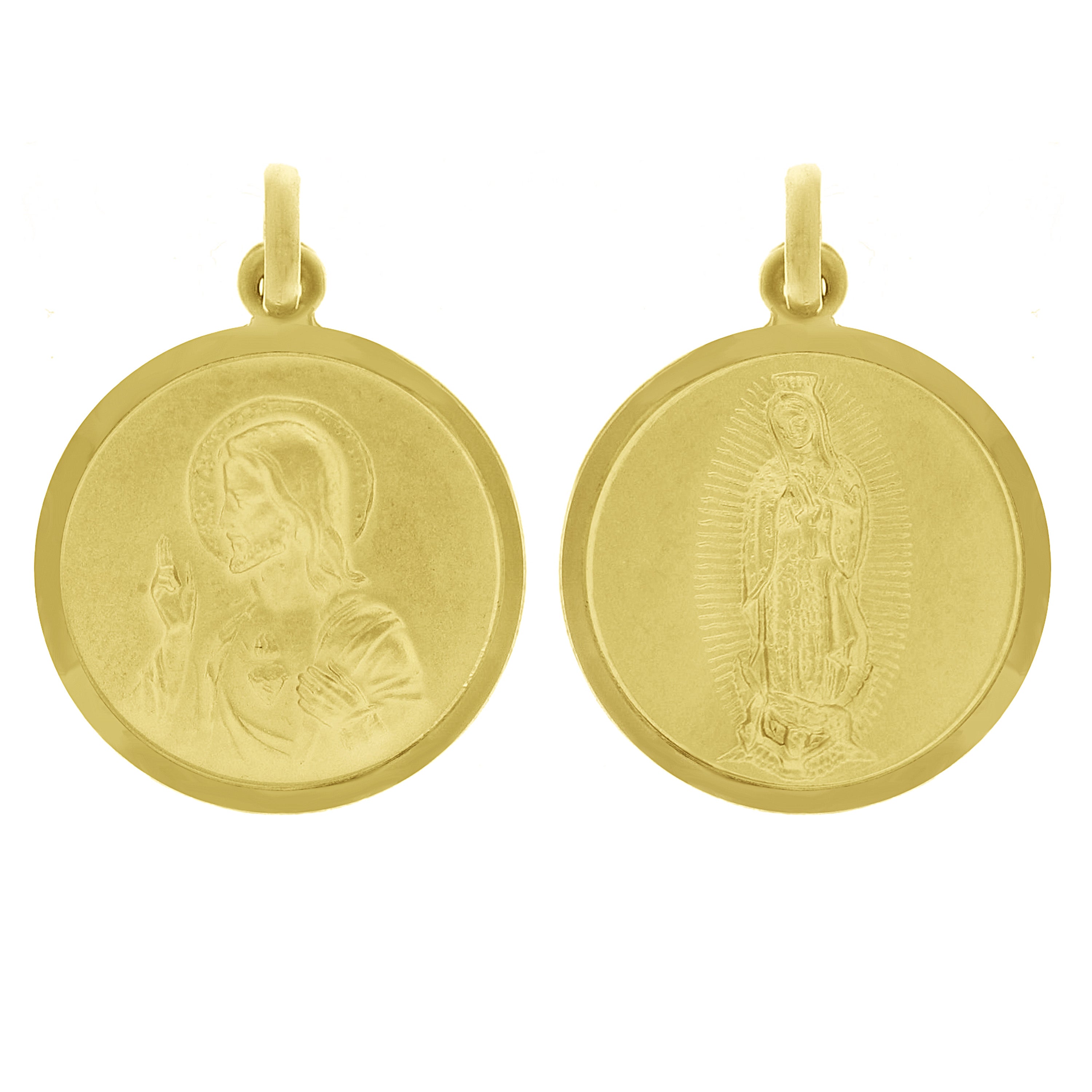 Italian 14k Yellow Gold Reversible Guadalupe & Sacred Heart of Jesus Medal Pendant