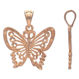 14k Rose Gold Solid Diamond Cut Butterfly Charm Pendant 2 grams - Rose