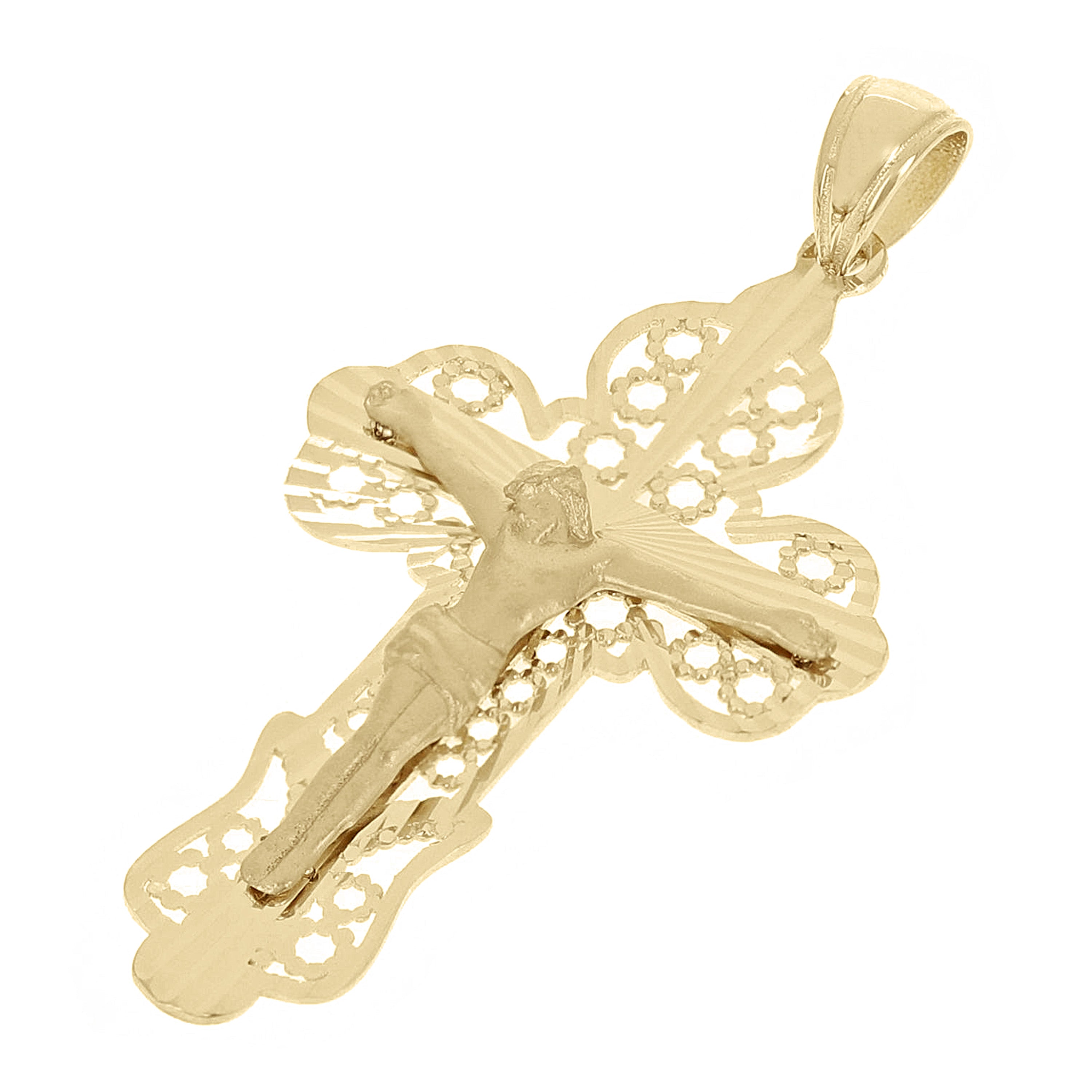 Italian 14k Yellow Gold Filigree Crucifix Cross Charm Pendant 1.7" 2.6 grams - Yellow