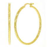 Italian 14k Yellow Gold Diamond Cut Hoop Earrings 1.4" 2mm 1.7 grams