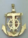 10k Two Tone Gold Solid Anchor Mariners with Jesus Crucifix Pendant 9.3 grams