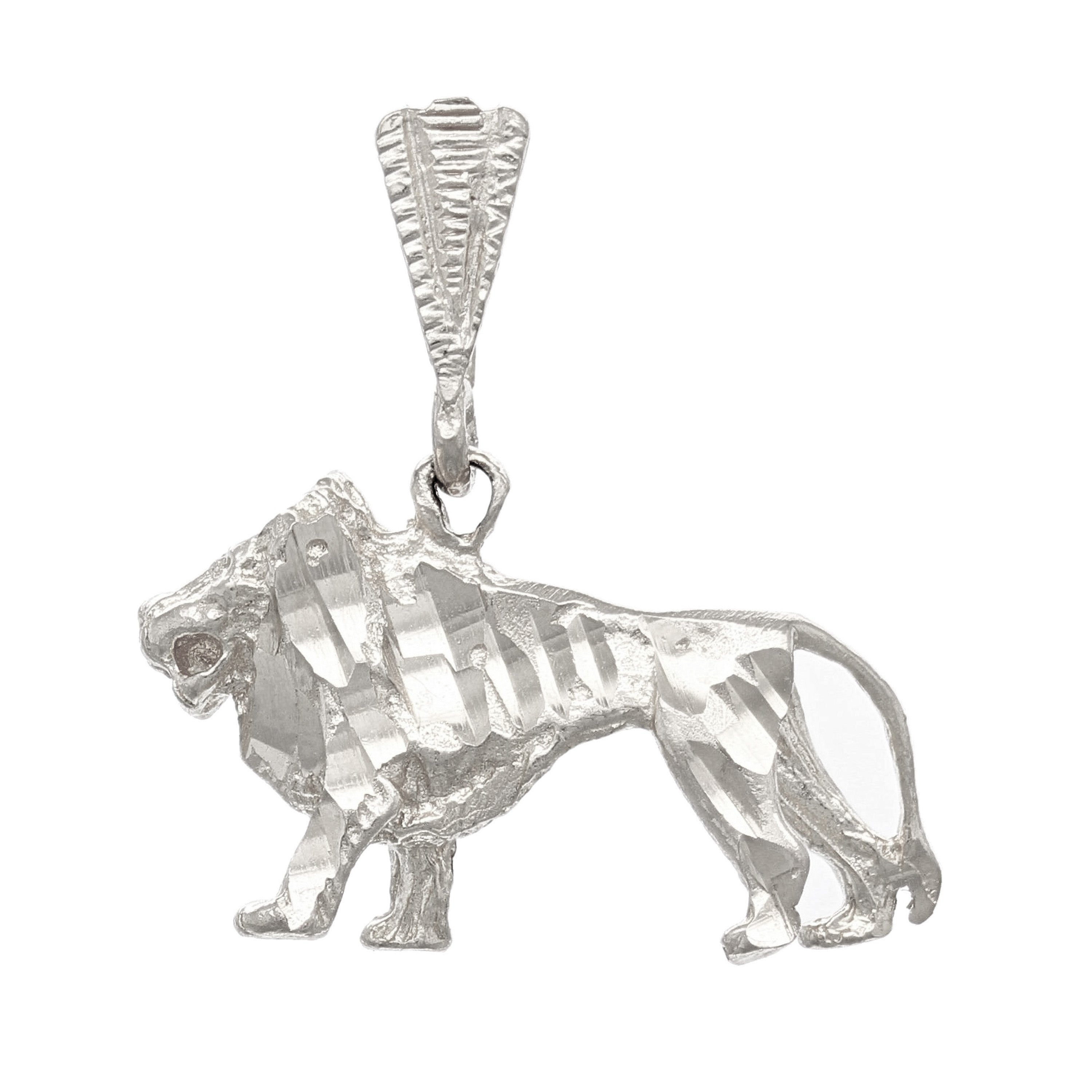 14k White Gold Diamond Cut Lion Charm Pendant 3.6 grams - White