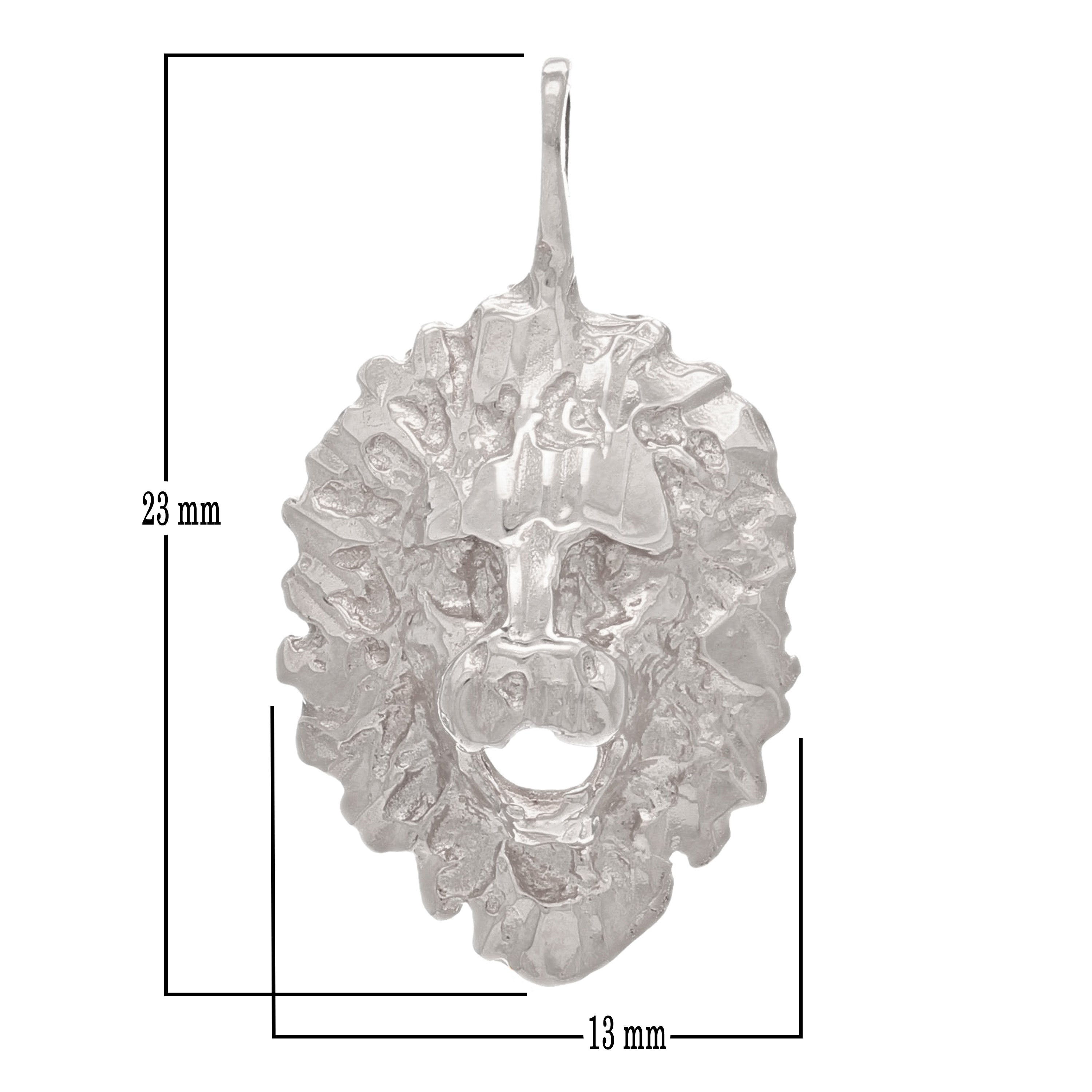 14k White Gold Solid Diamond Cut Lion Head Lion Face Charm Pendant 2.1 grams - White