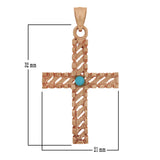 14k Rose Gold Diamond Cut Cross Charm Pendant with Turquoise 3.3 grams - Rose