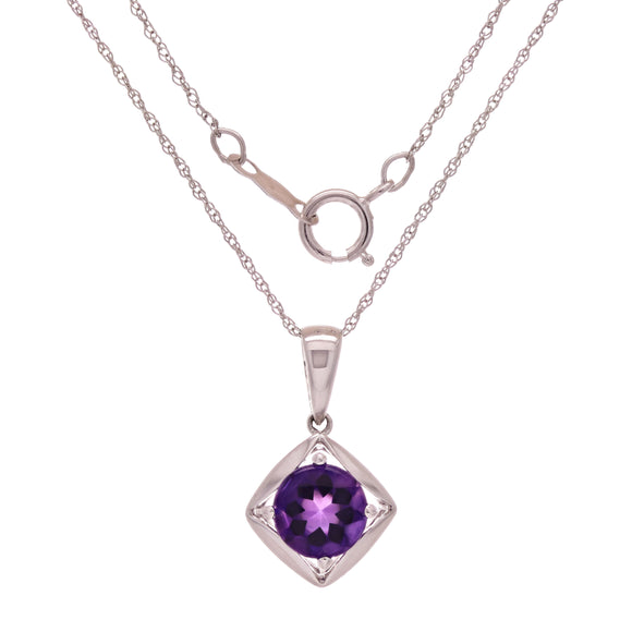 18k White Gold Amethyst Modern Square Pendant Drop Necklace