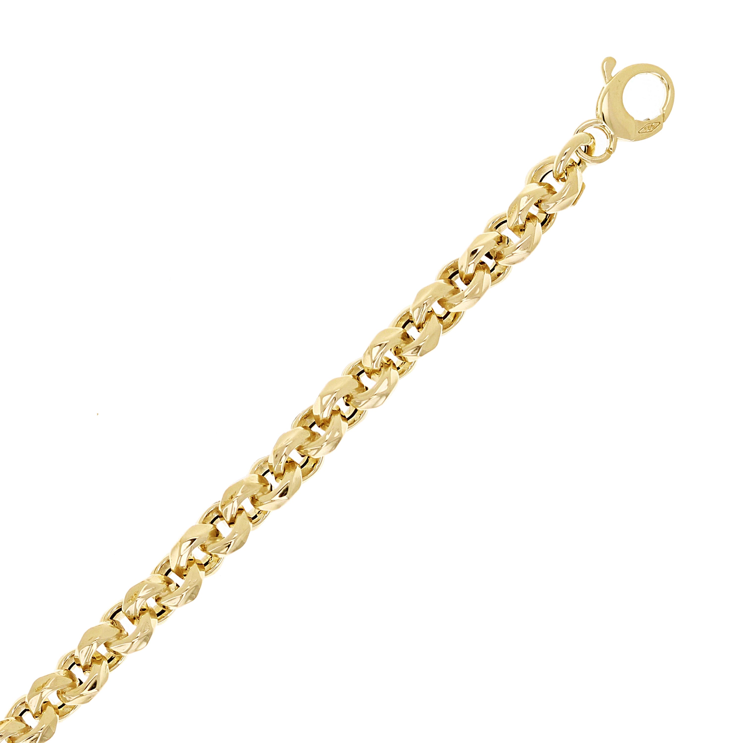 Italian 14k Yellow Gold Semi- Hollow Rolo Link Charm Bracelet 7.75" 6.3mm 7.4g