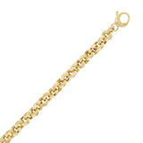 Italian 14k Yellow Gold Semi- Hollow Rolo Link Charm Bracelet 7.75" 6.3mm 7.4g