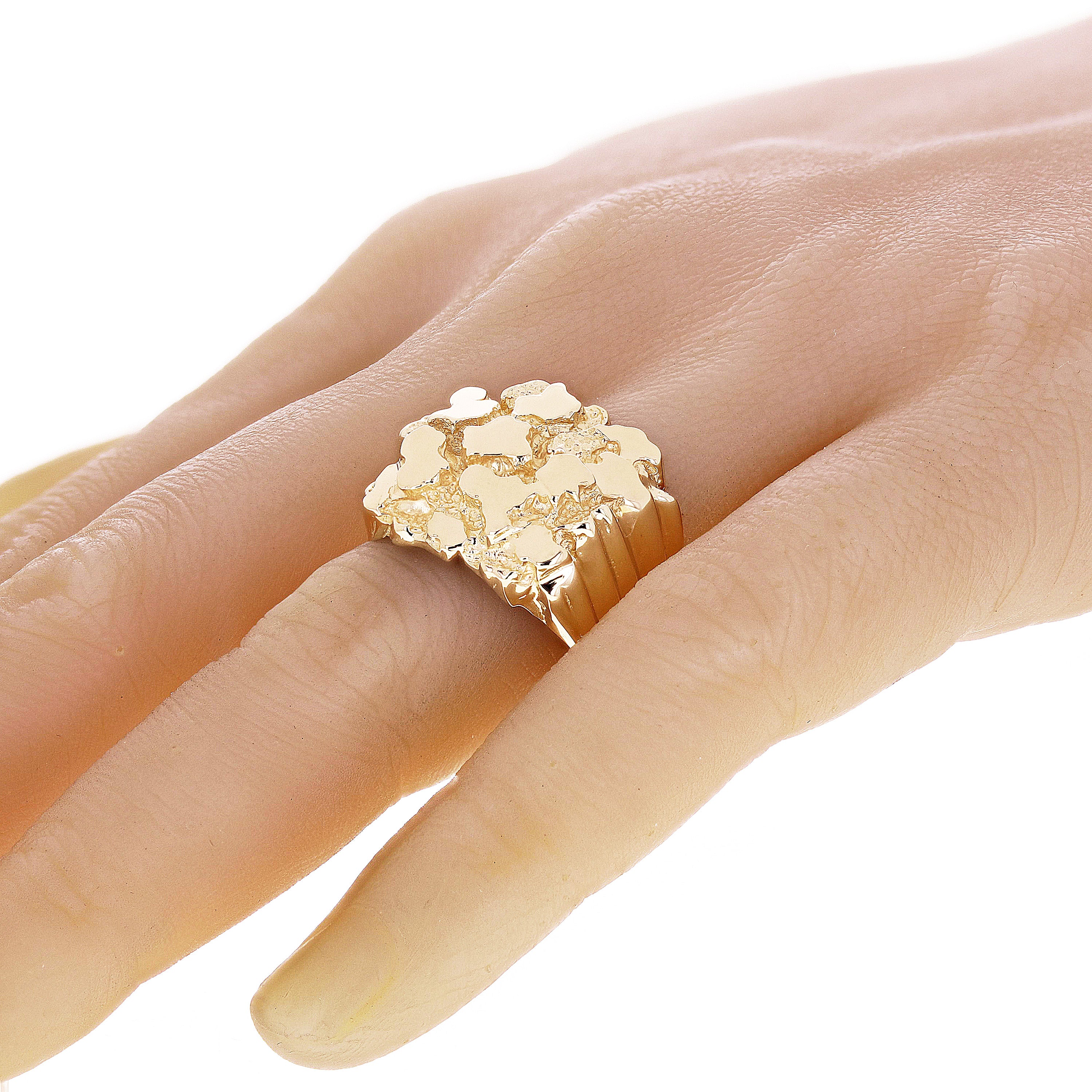 Men's 10k Yellow Gold Solid Heavy Nugget Ring Band 20mm Size 7.5 -  9.3 grams - Ring Size 7.5 9.3 grams