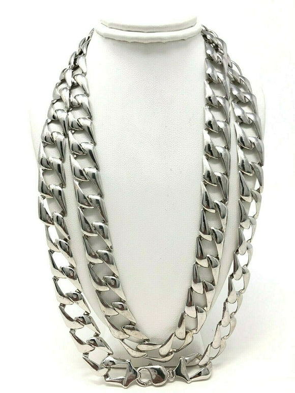 Men's 14k White Gold Solid Cuban Chain Necklace Light Weight 38