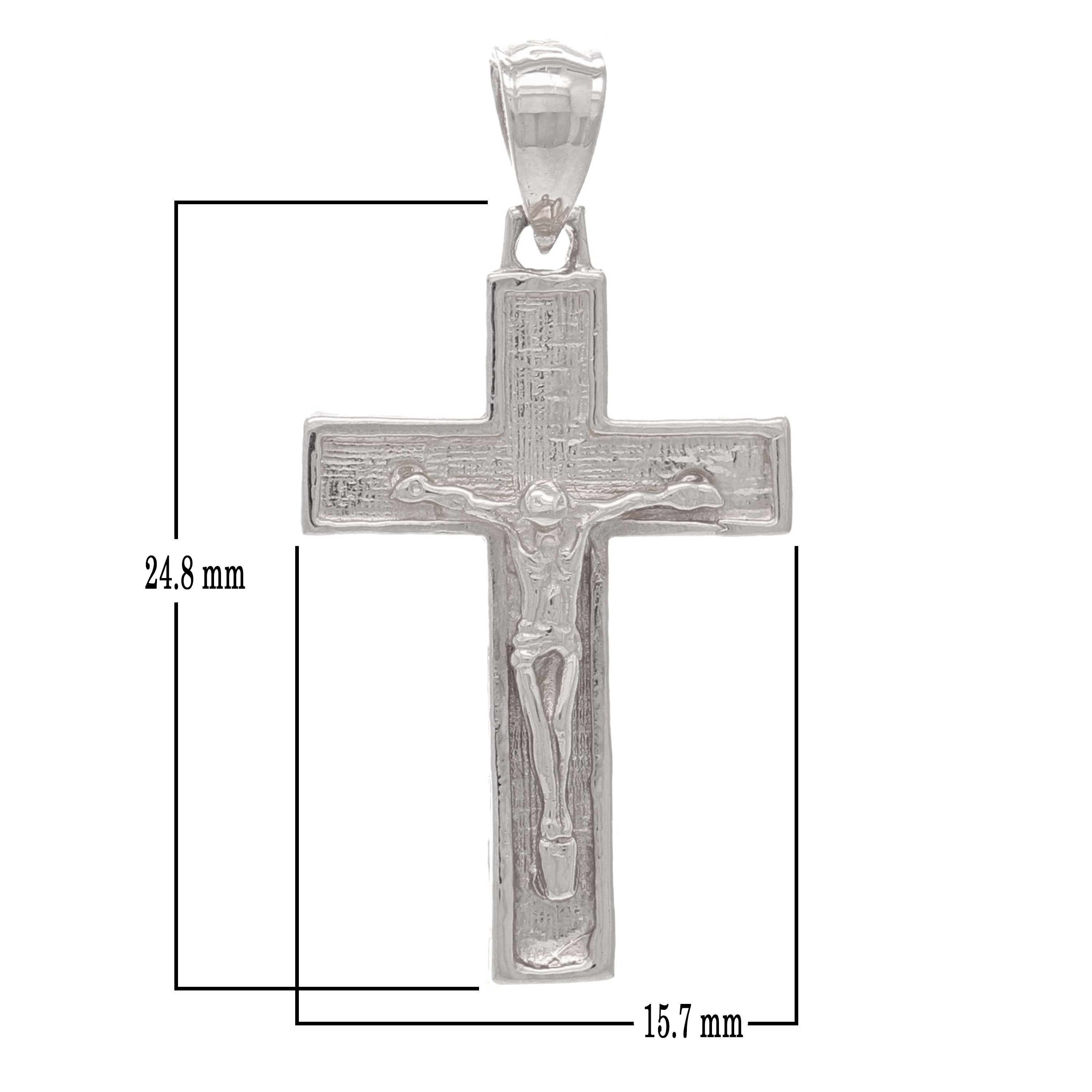 14k White Gold Jesus Christ Crucifix Cross Religious Charm Pendant 1.18" 2 grams - White