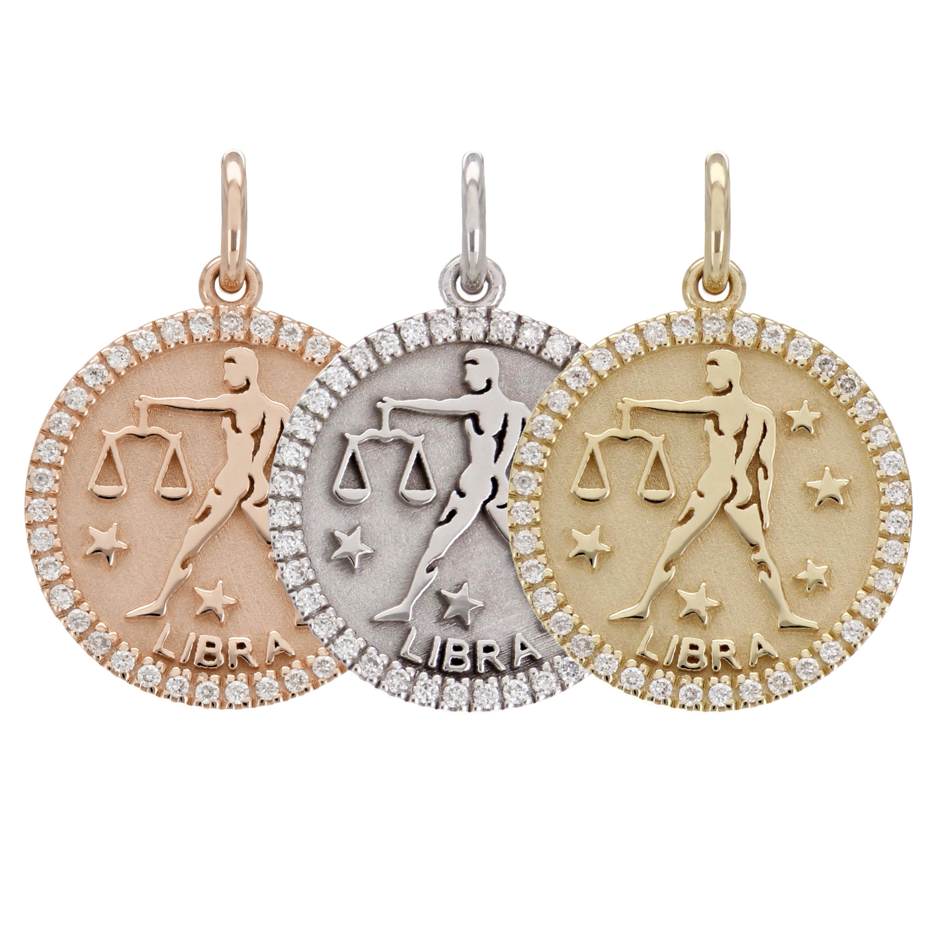 14k Yellow White or Rose Gold Diamond Zodiac Sign Charm Pendant - Libra,Yellow