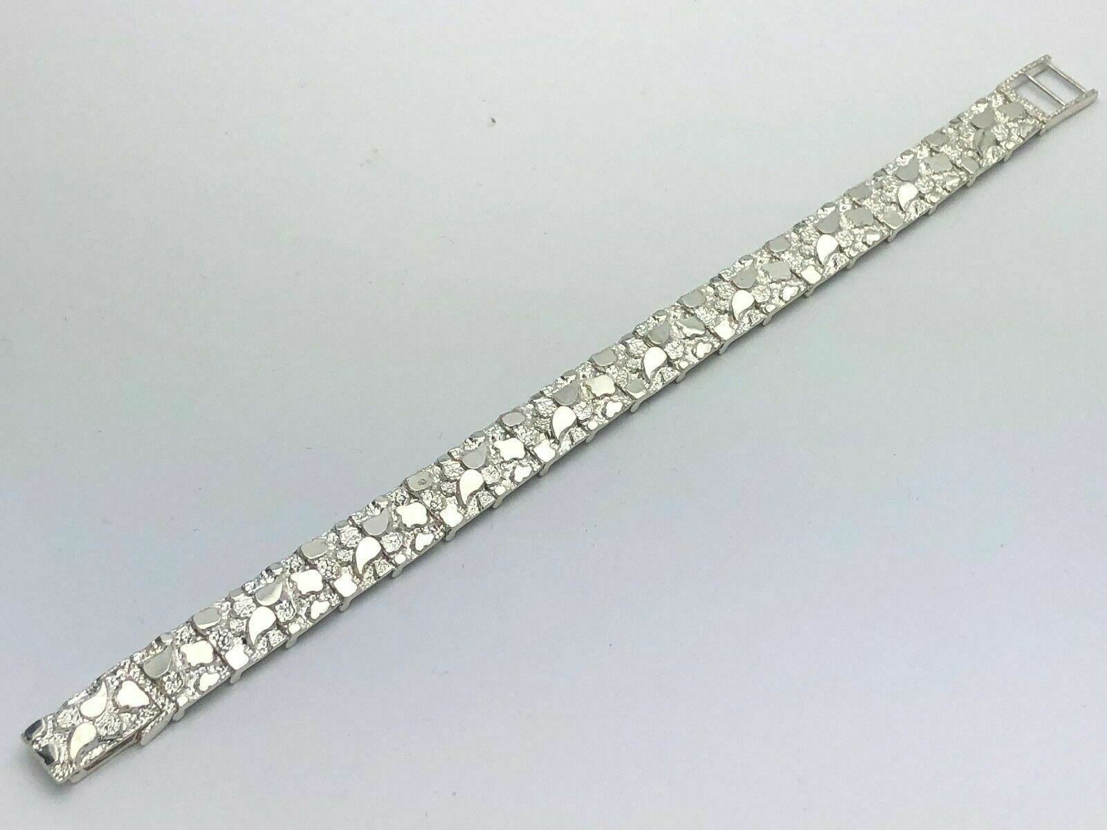 925 Sterling Silver Solid Nugget Bracelet Adjustable 8.5" 12.5mm 30 grams