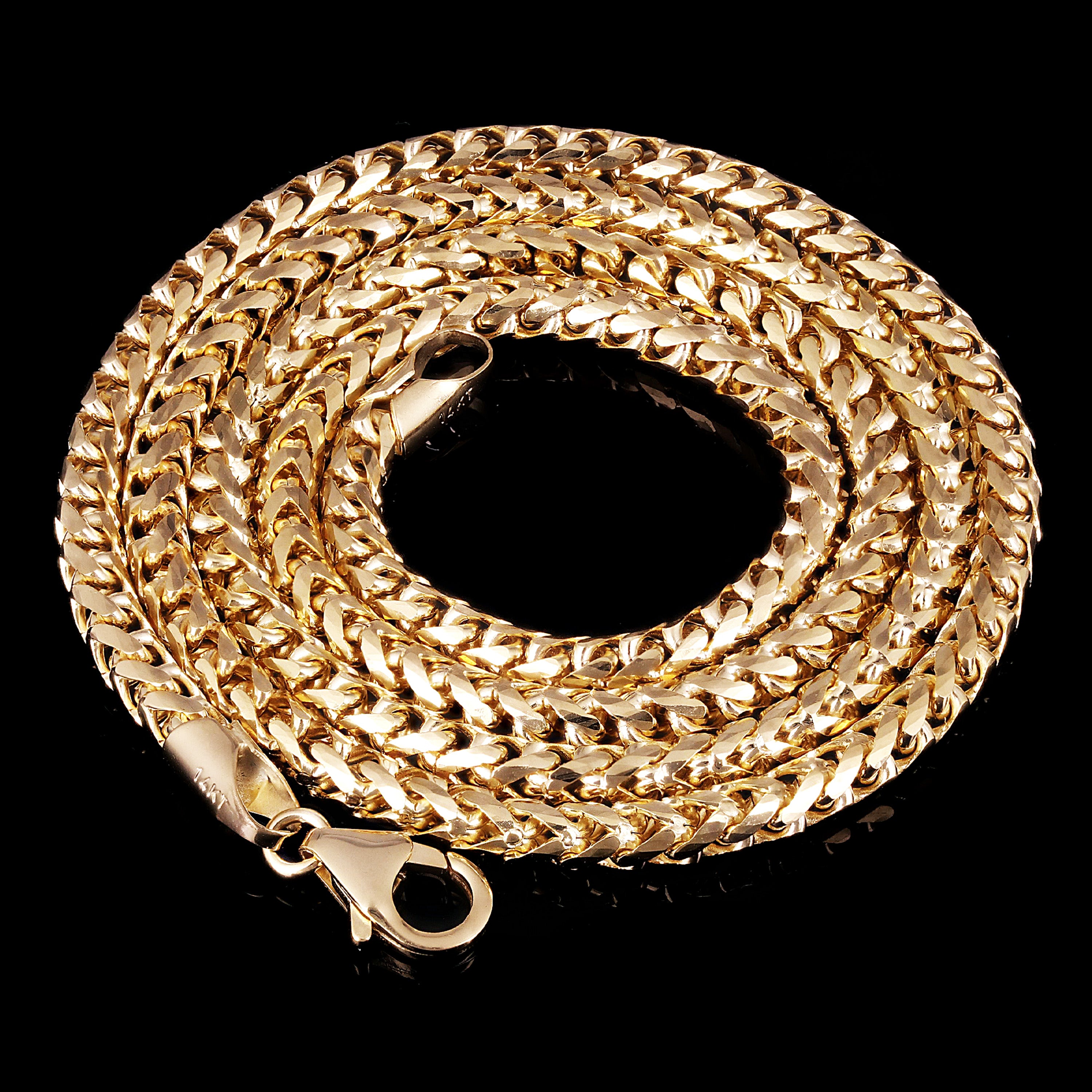 Italian 14k Yellow Gold Solid Diamond Cut Franco Chain Necklace 24" 3.4 mm 36.3 grams - 24"