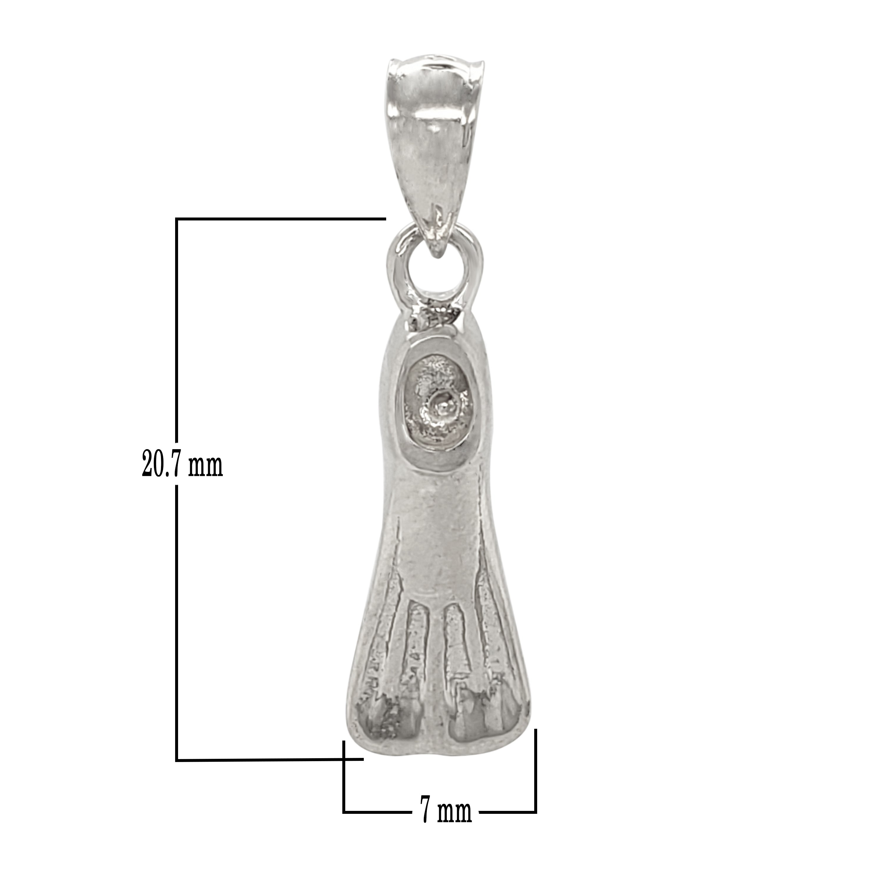 14k White Gold Flipper Scuba Diving Snorkeling Charm Pendant 2.2 grams - White