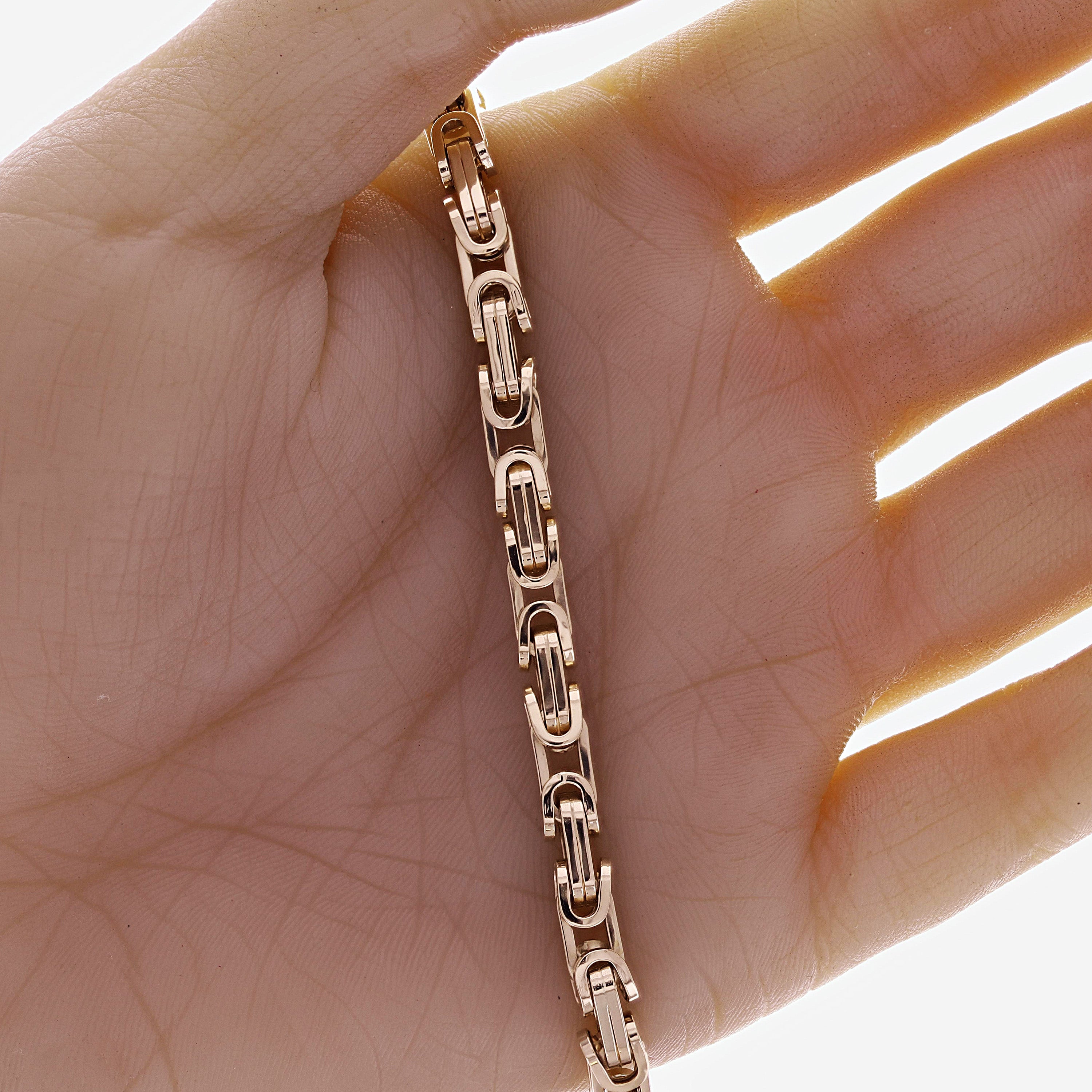 Italian 14k Yellow Gold Hollow Byzantine Link Bracelet 8.3" 5.2mm 8.6 grams