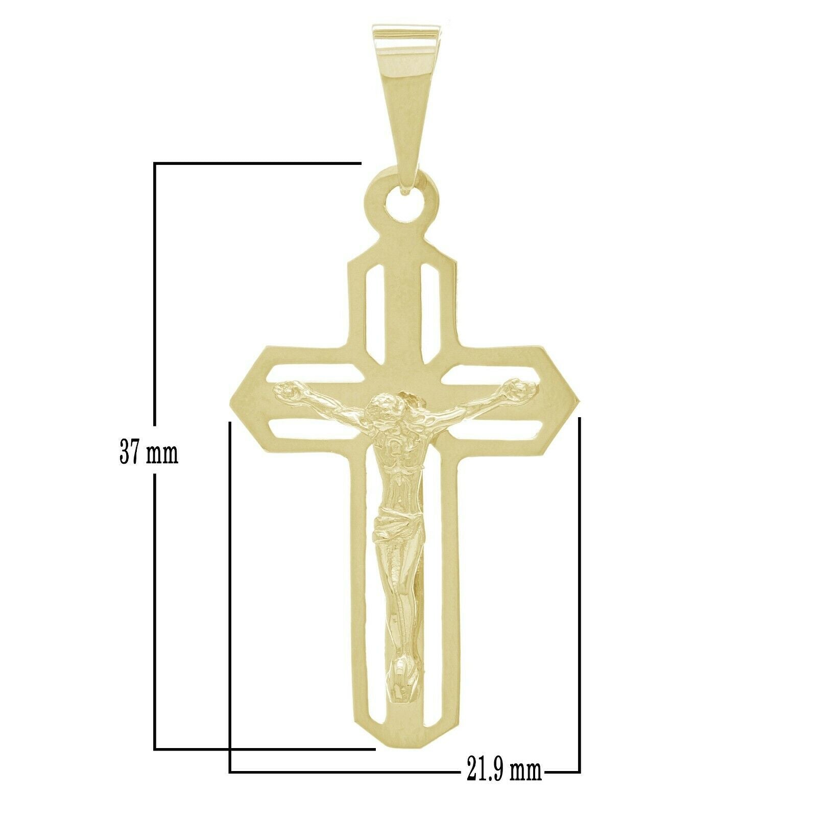 14k Yellow Gold Crucifix Jesus Christ Cross Pendant Religious Charm 1.4" 2.6g