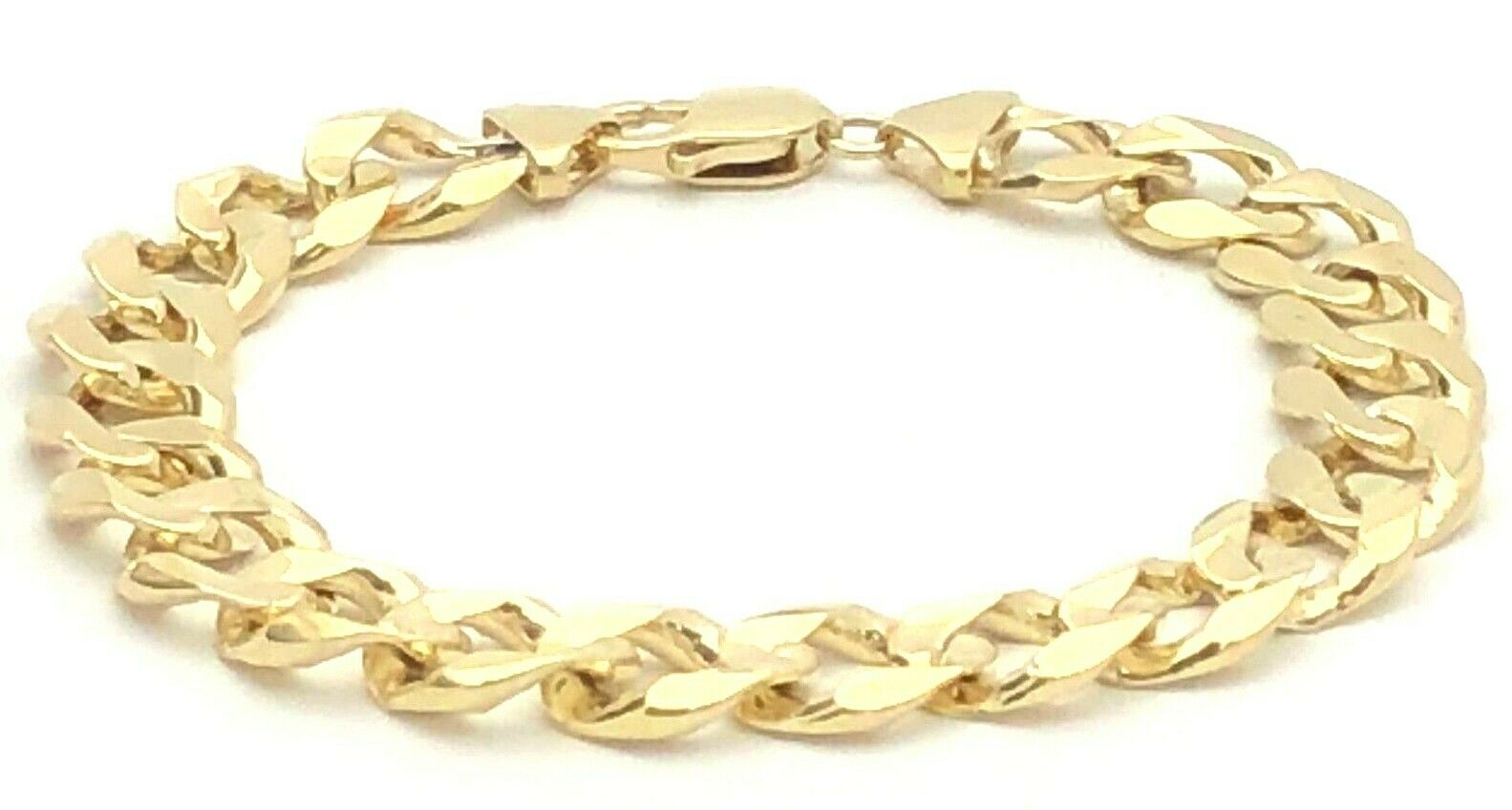 Men's 14k Solid Yellow Gold Flat Cuban Link Chain Bracelet 9.25" 46.3 grams - Yellow,9.25"