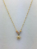 14k Tri Color Gold Ball Beads Star Charms Singapore Chain Necklace 17"