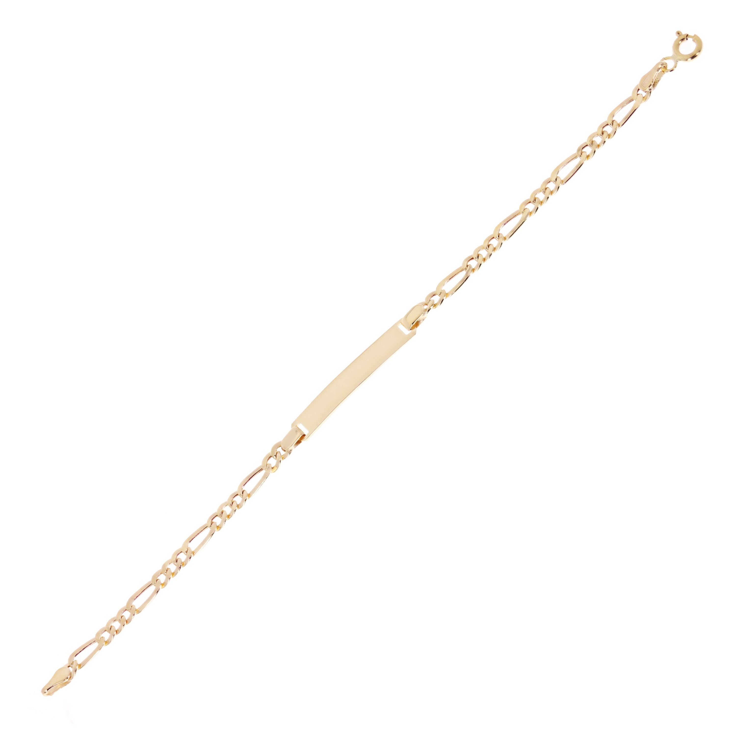 Italian 14k Yellow Gold Figaro ID Kids Bracelet Engravable 5.75" 4mm 2 grams