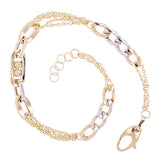 Italian 14k Two Tone Gold Oval & Cuban Link Chain Bracelet 7.5" 4.1 grams