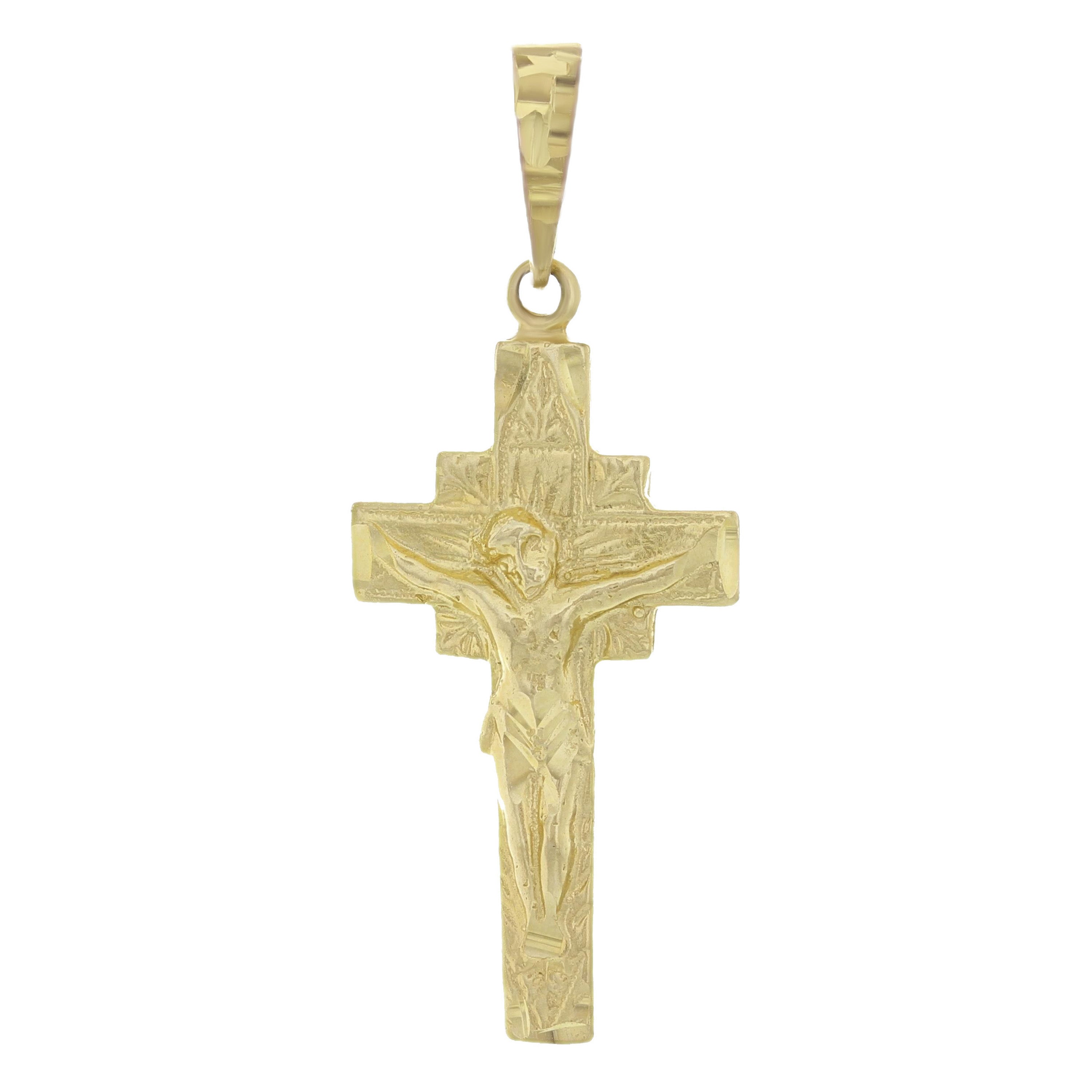 14k Yellow Gold Jesus Crucifix Religious Cross Charm Pendant 1.5" 2.6 grams - Yellow