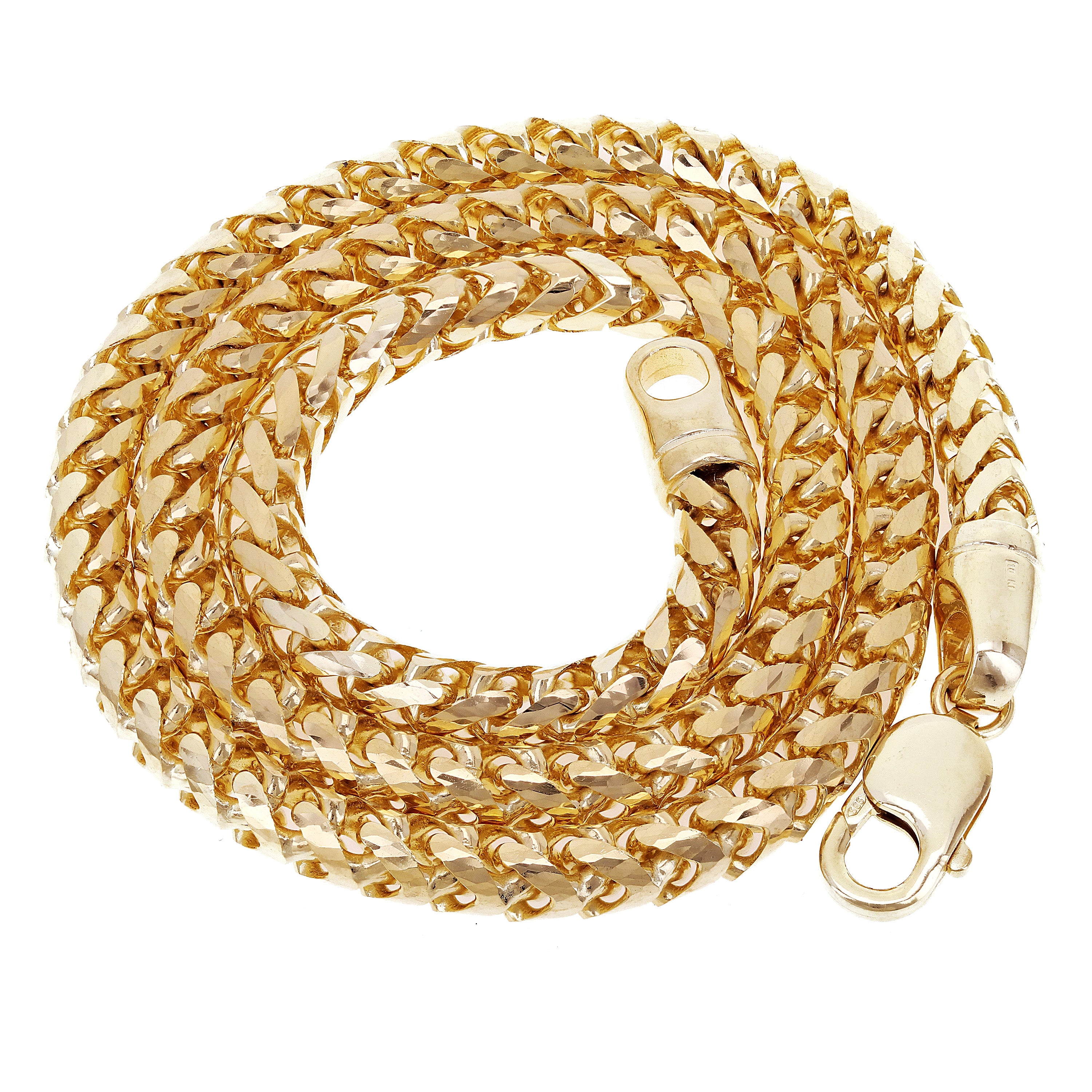 Italian 14k Yellow Gold Diamond Cut Franco Chain Bracelet 10" 7mm 63.3 grams - 7mm 10" 63.3 grams