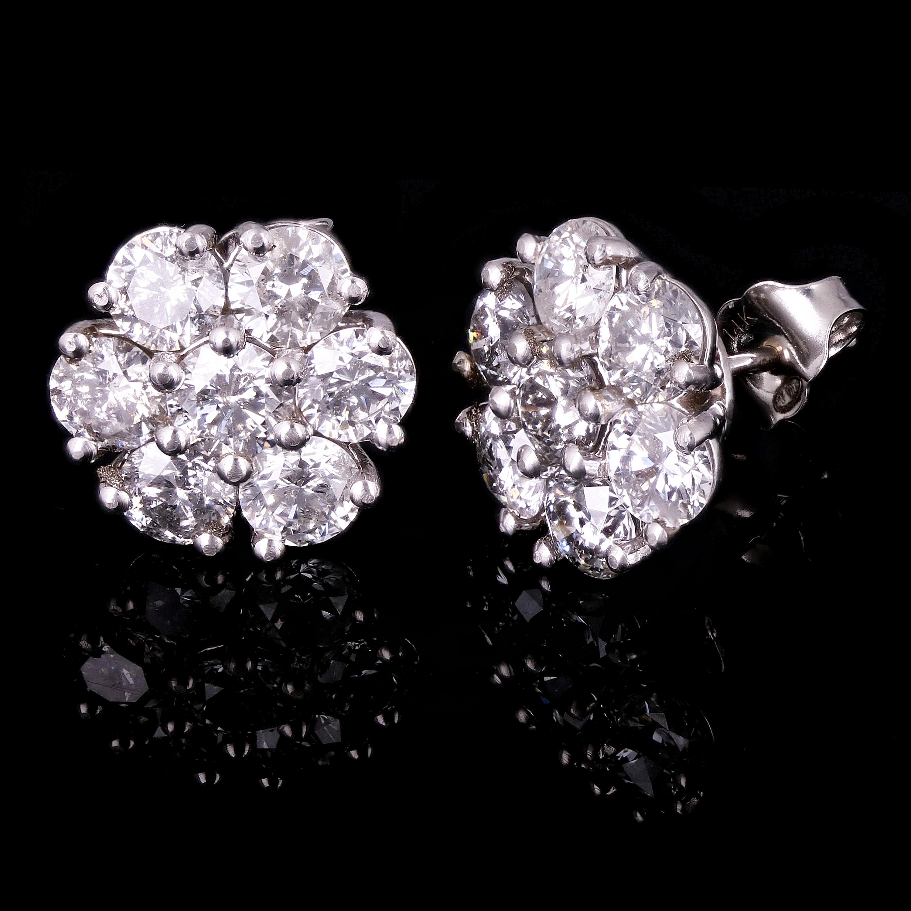 14k White Gold Flower Cluster Round Diamond Stud Earrings 6.12ctw 14.1mm 5.8g