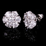 14k White Gold Flower Cluster Round Diamond Stud Earrings 6.12ctw 14.1mm 5.8g