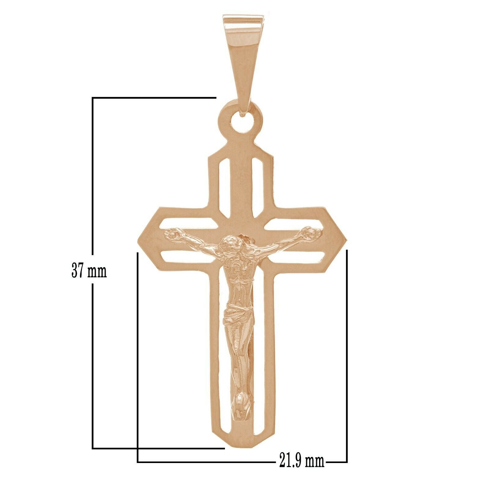 14k Rose Gold Jesus Christ Crucifix Cross Religious Charm Pendant 1.4" 2.6 grams - Rose