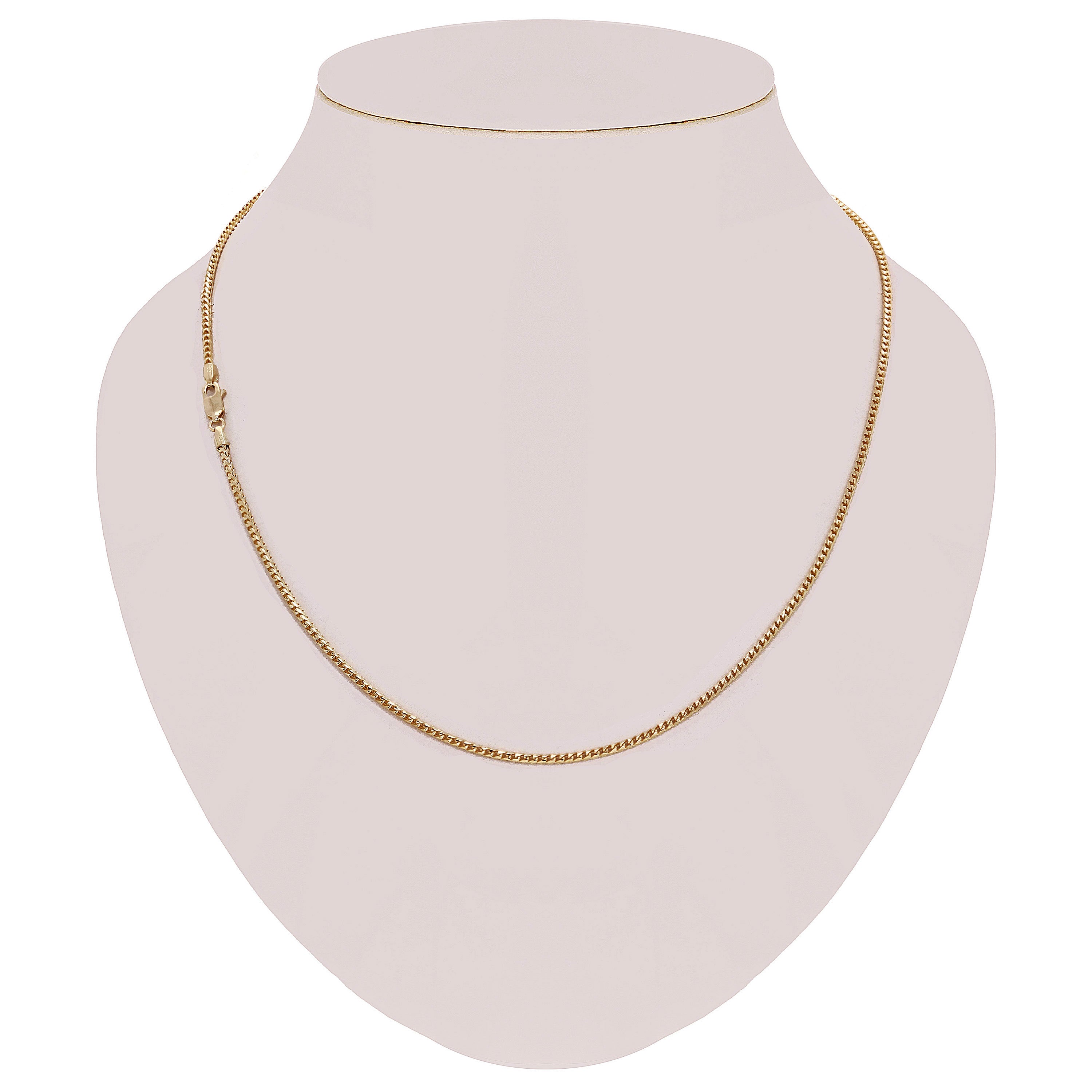 Italian 14k Yellow Gold Solid Diamond Cut Franco Chain Necklace 2 mm 18", 20", 22", 24"