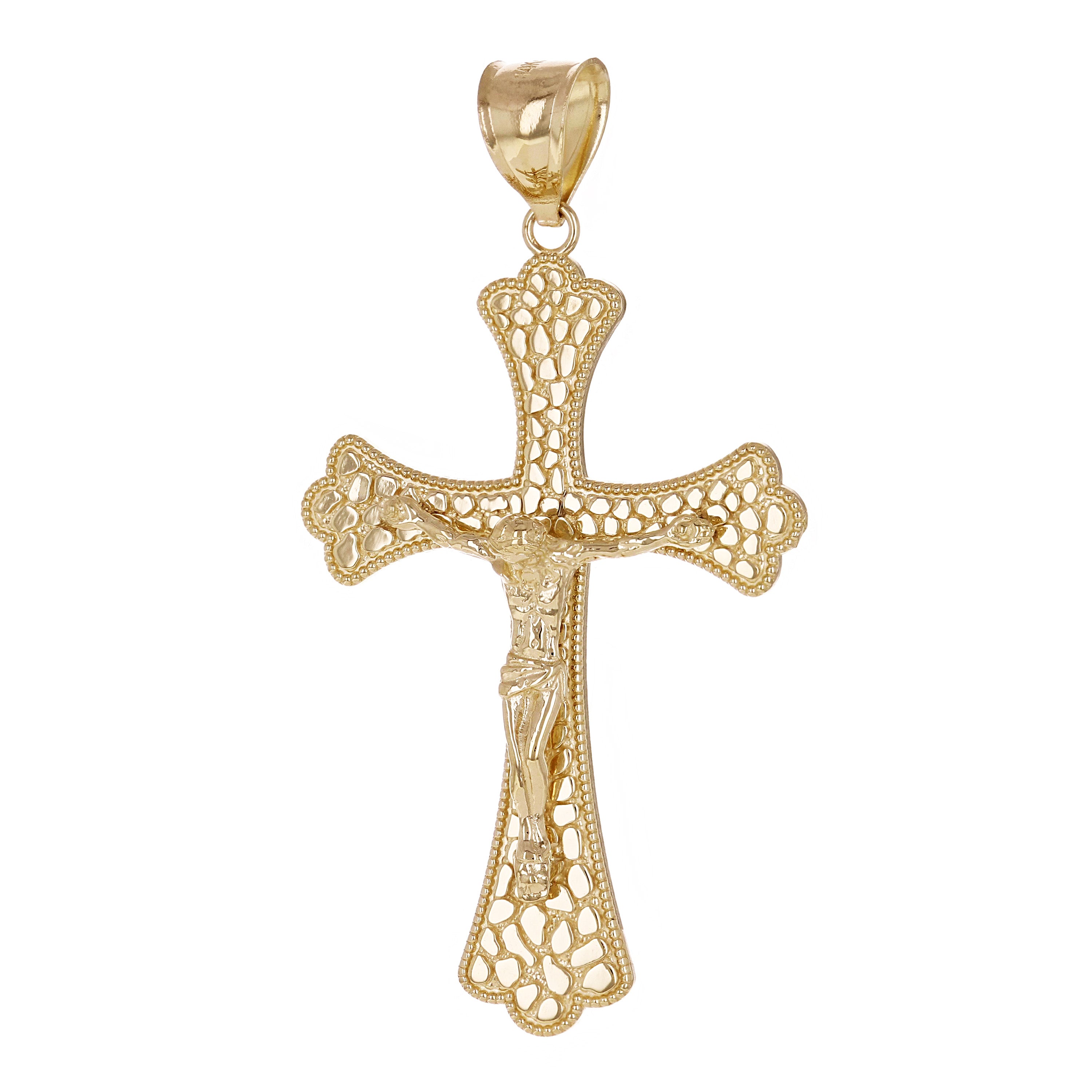 14k Yellow Gold Jesus Christ Crucifix Nugget Cross Charm Pendant 2" 4.6 grams