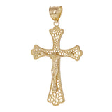 14k Yellow Gold Jesus Christ Crucifix Nugget Cross Charm Pendant 2" 4.6 grams