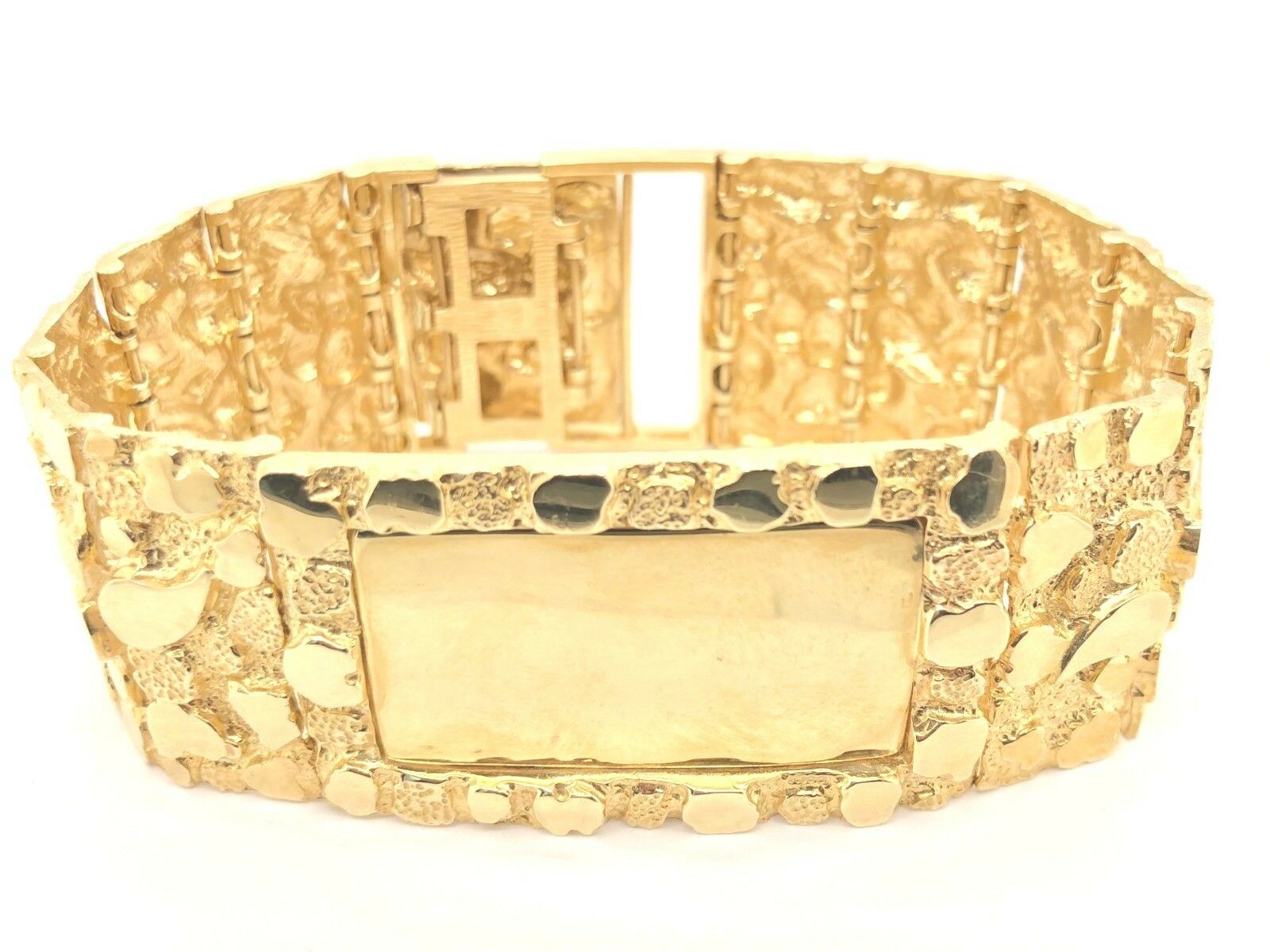 Men's 10k Yellow Gold Solid Nugget ID Bracelet 8.5" 31mm 81.1 grams