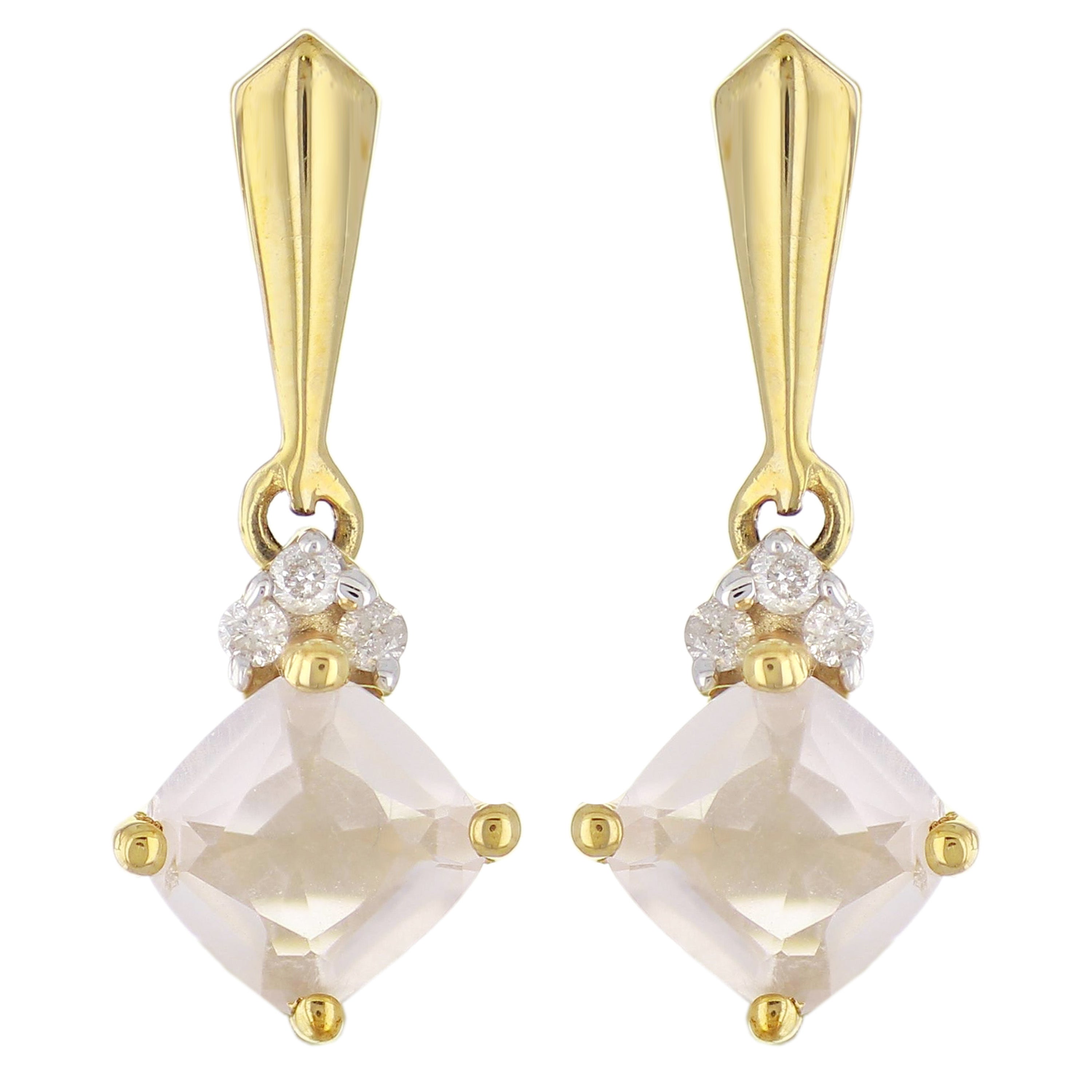 10k Yellow Gold Rose Quartz & Diamond Accent Dangle Earrings