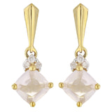 10k Yellow Gold Rose Quartz & Diamond Accent Dangle Earrings