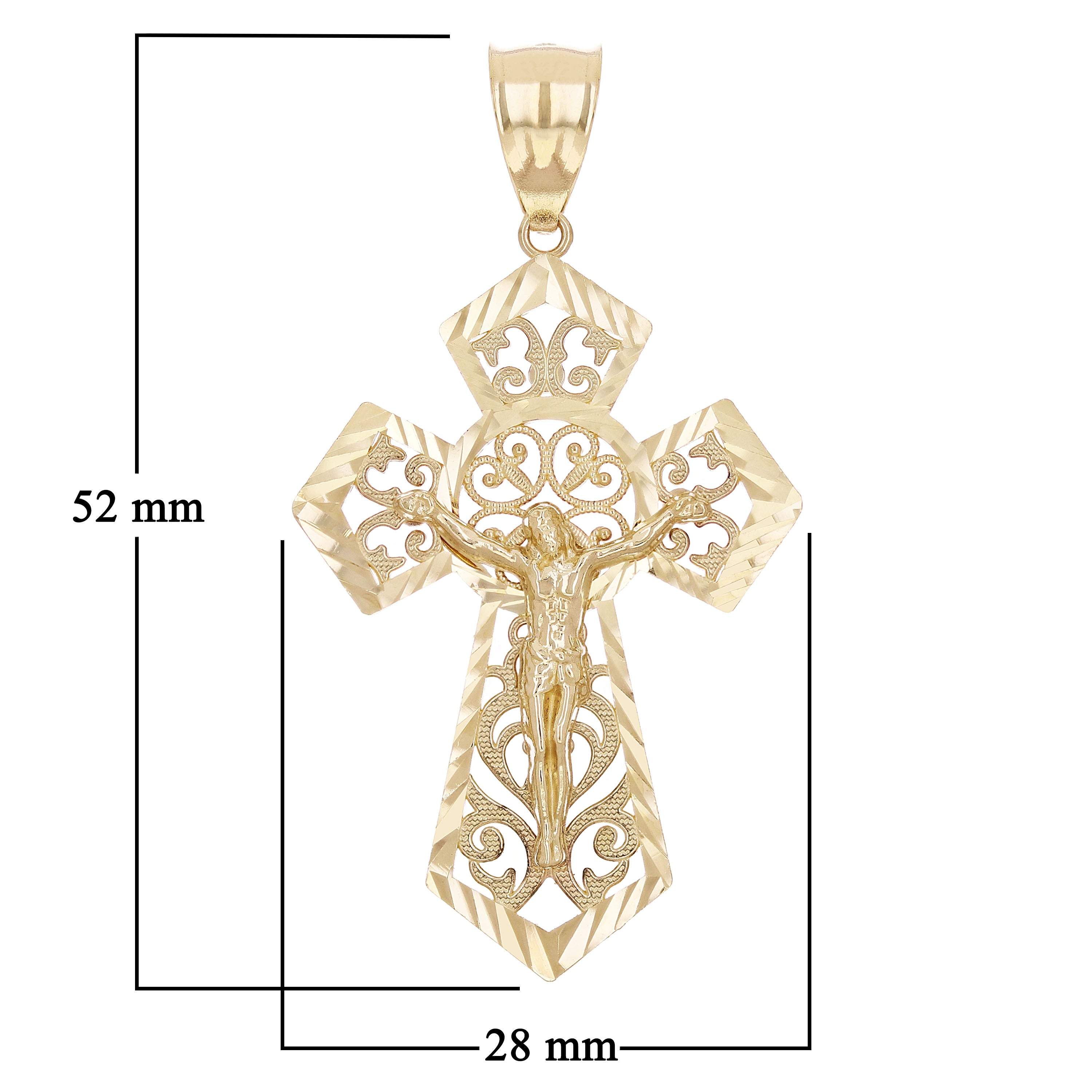 14k Yellow Gold Diamond-Cut Ornate Gothic Crucifix Cross Pendant Charm 2" 4.9g