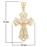 14k Yellow Gold Diamond-Cut Ornate Gothic Crucifix Cross Pendant Charm 2" 4.9g