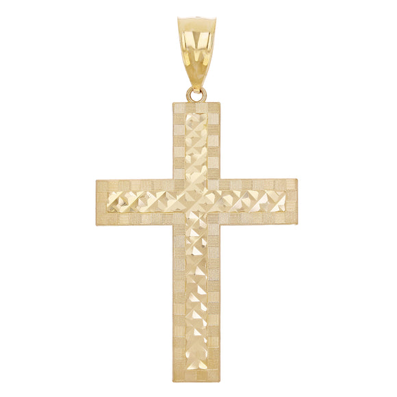 14k Yellow Gold Diamond Cut Cross Pendant 2.5